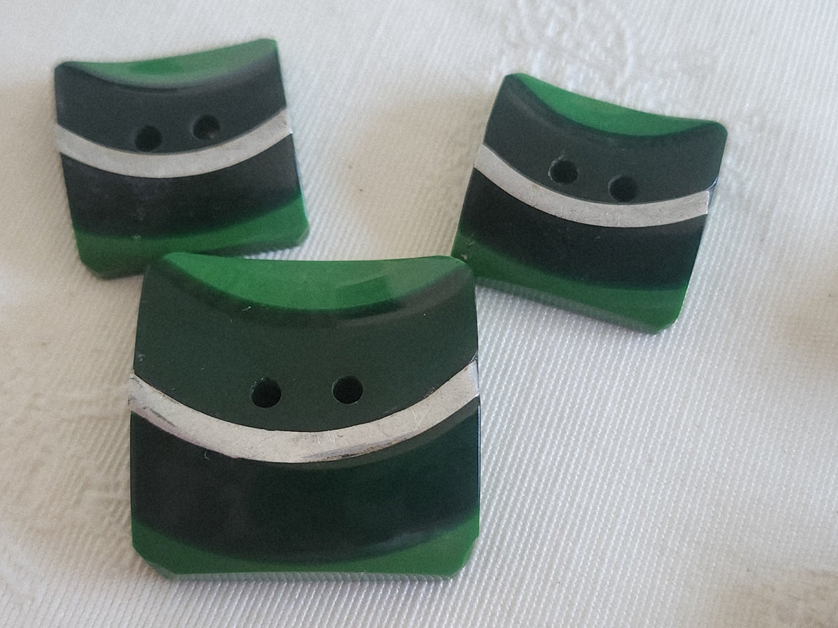 Collection trio boutons anciens bicolore vert metal 2,7 et  2 cm D17B