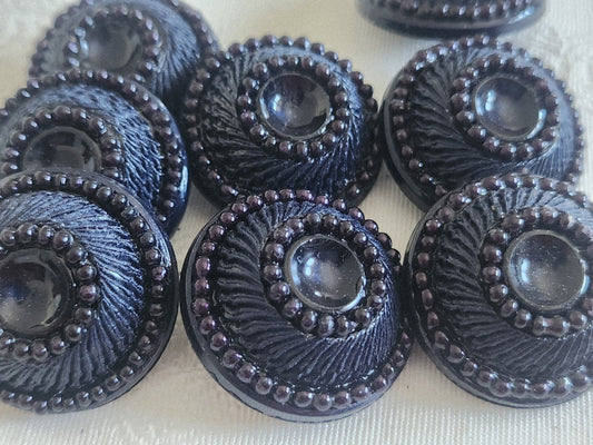 Lot 6 gros boutons vintage à pied perlé bleu superbe 2,7 cm ref 6179