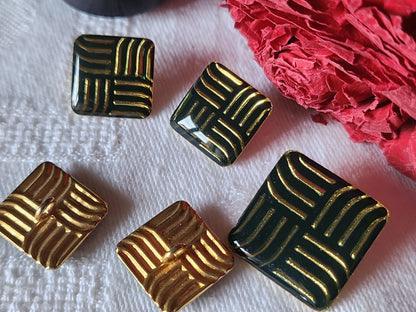 Lot 5 boutons vintage en métal noir inclusion carré pied 1,5 et 2 cm ref 3388