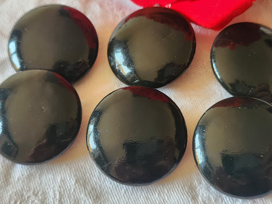 Lot  6 gros  boutons anciens en cuir verni noir dos bleu 3,3 cm ref 6017