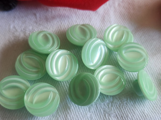 Lot 12 boutons vintage vert tendre lumineux pied 1,1 cm ref 2813