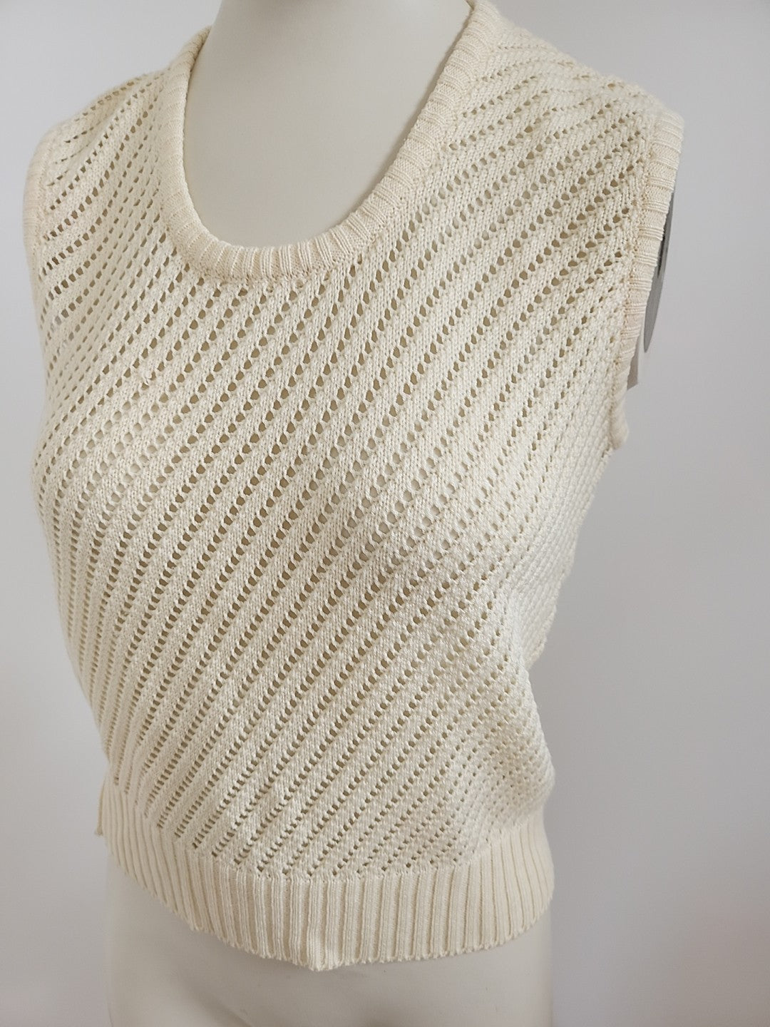 PUR VINTAGE ancien débardeur croché ajouré creme surpull 36/38  ref portant