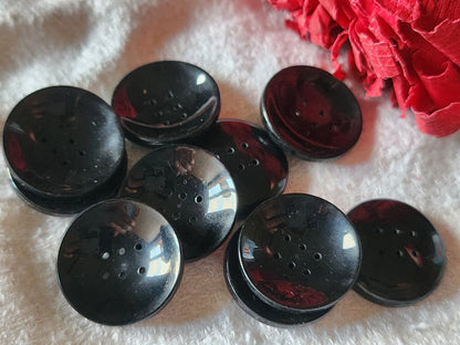 Lot 8 boutons vintage noir lumineux incurvé 6 trous  2,2 cm ref341