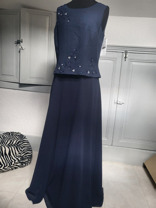 Robe bleu marine neuve effet deux pièces perlé Asable taille 36/ 38