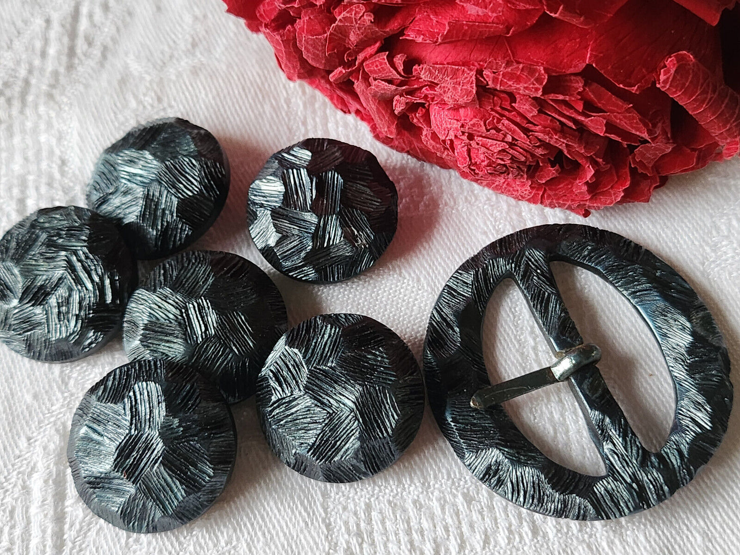 Rare Boucle de ceinture vintage gris avec ses 6 boutons assortis ref 960