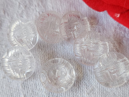 Lot 7 boutons anciens en verre transparent travaillé pied 1,3 cm ref 2873