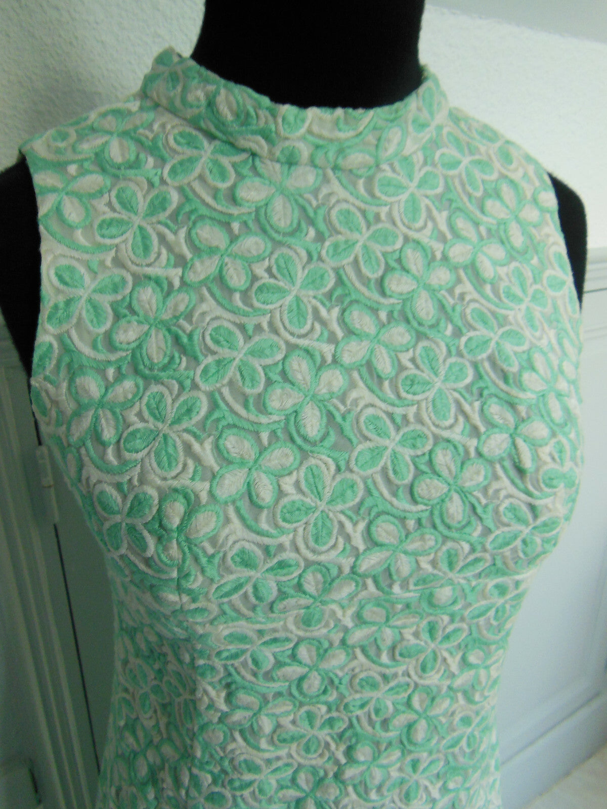 Pur vintage robe longue année 60 style mousseline motif vert T36 Ref PORT