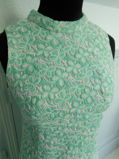Pur vintage robe longue année 60 style mousseline motif vert T36 Ref PORT