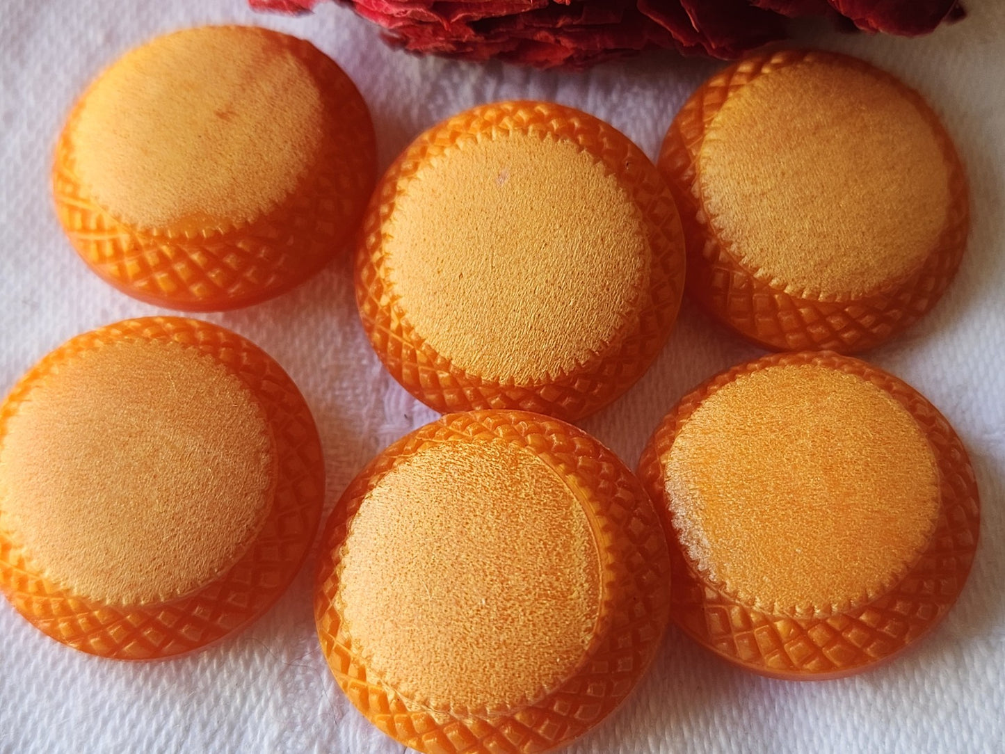Lot 6 boutons vintage à pied orange 2,1 cm ref 5419