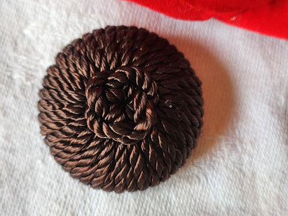 Enorme bouton ancien en  passementerie marron vintage pied 3,2 cm D4N