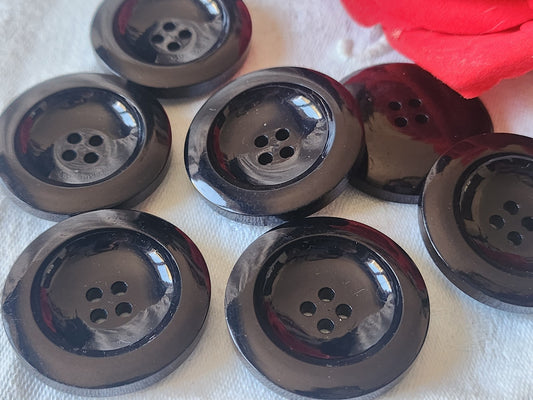 Lot 6 enormes boutons vintage noir épais à trous 3,3 cm manteau ref 2767
