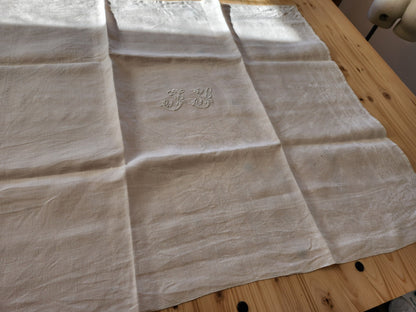 Superbe monogramme ancien IS sur serviette ancienne B8