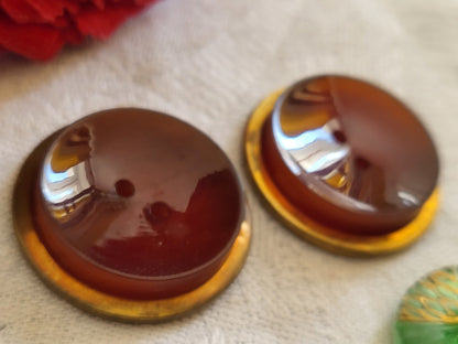 Collection duo épais boutons anciens cœur orangé ambré   2,7  cm G11C