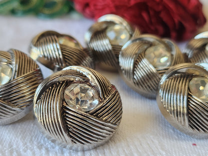 Lot 7 boutons vintage à pied argenté strass en verre acrylique 2,2 cm ref 4959