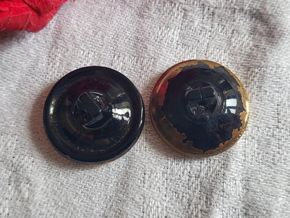 Duo boutons anciens en verre doré foncé à pied  diamètre: 1,7 cm G6G