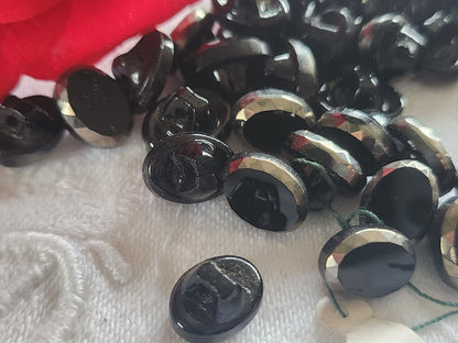 Lot 10 boutons en verre noir argenté vintage ovale mini  0,8 sur 1,1 cm ref 2546