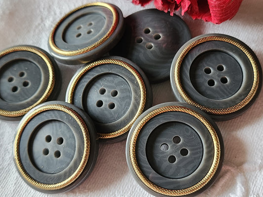 Lot 6 énormes boutons vintage  gris doré  trou  3 cm ref 3041