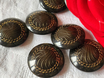 Lot 6 gros boutons vintage vert inclusion  pied 2,7 cm manteaux lourd ref  2239
