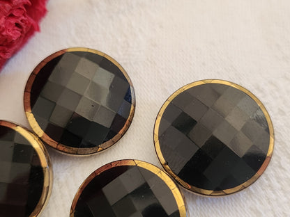 Lot 6 boutons anciens en verre noir facette doré 2,2 cm ref 1850