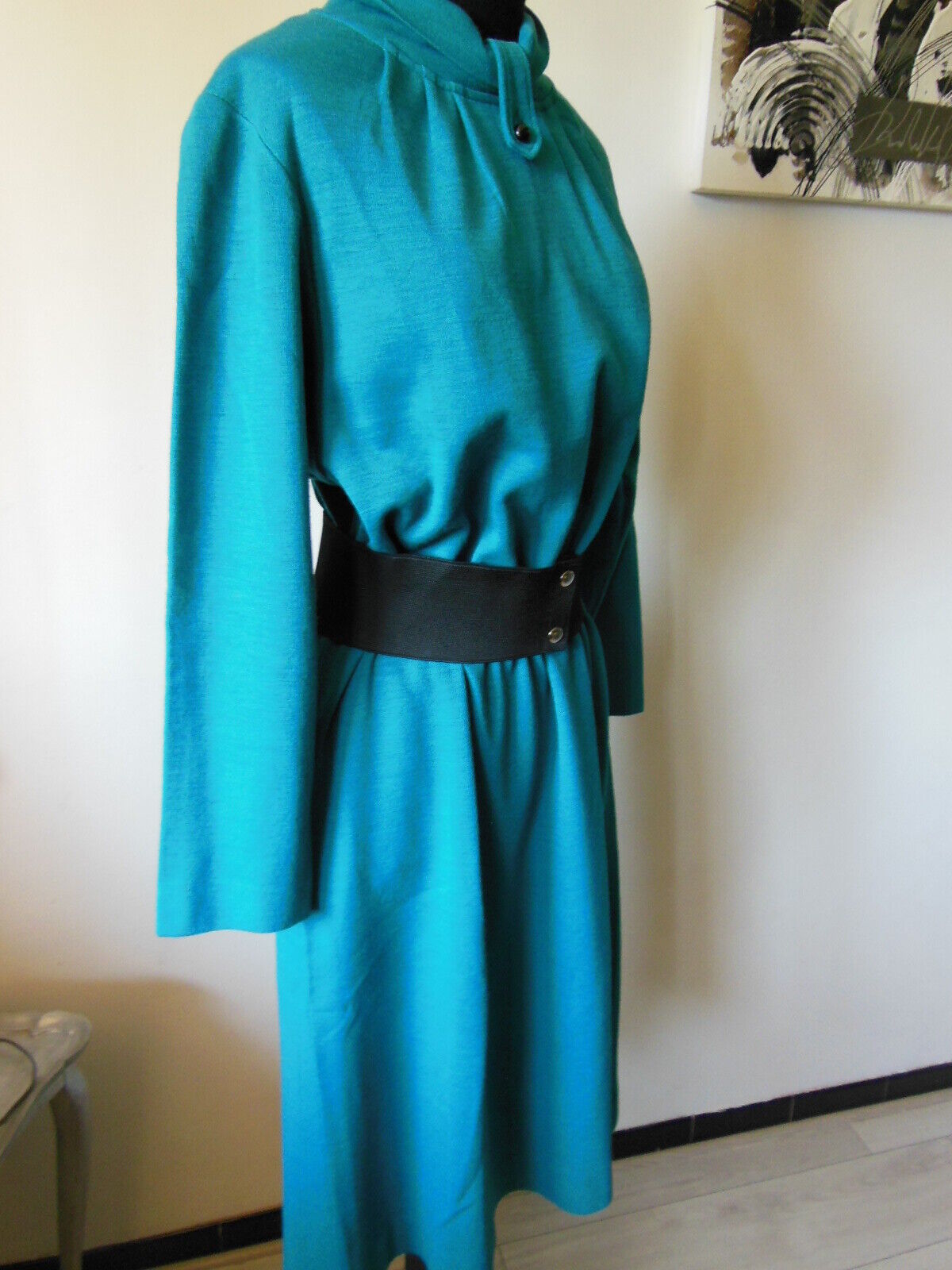 Pur vintage robe bleu paon manche longue hiver taille 42/44 ? B1