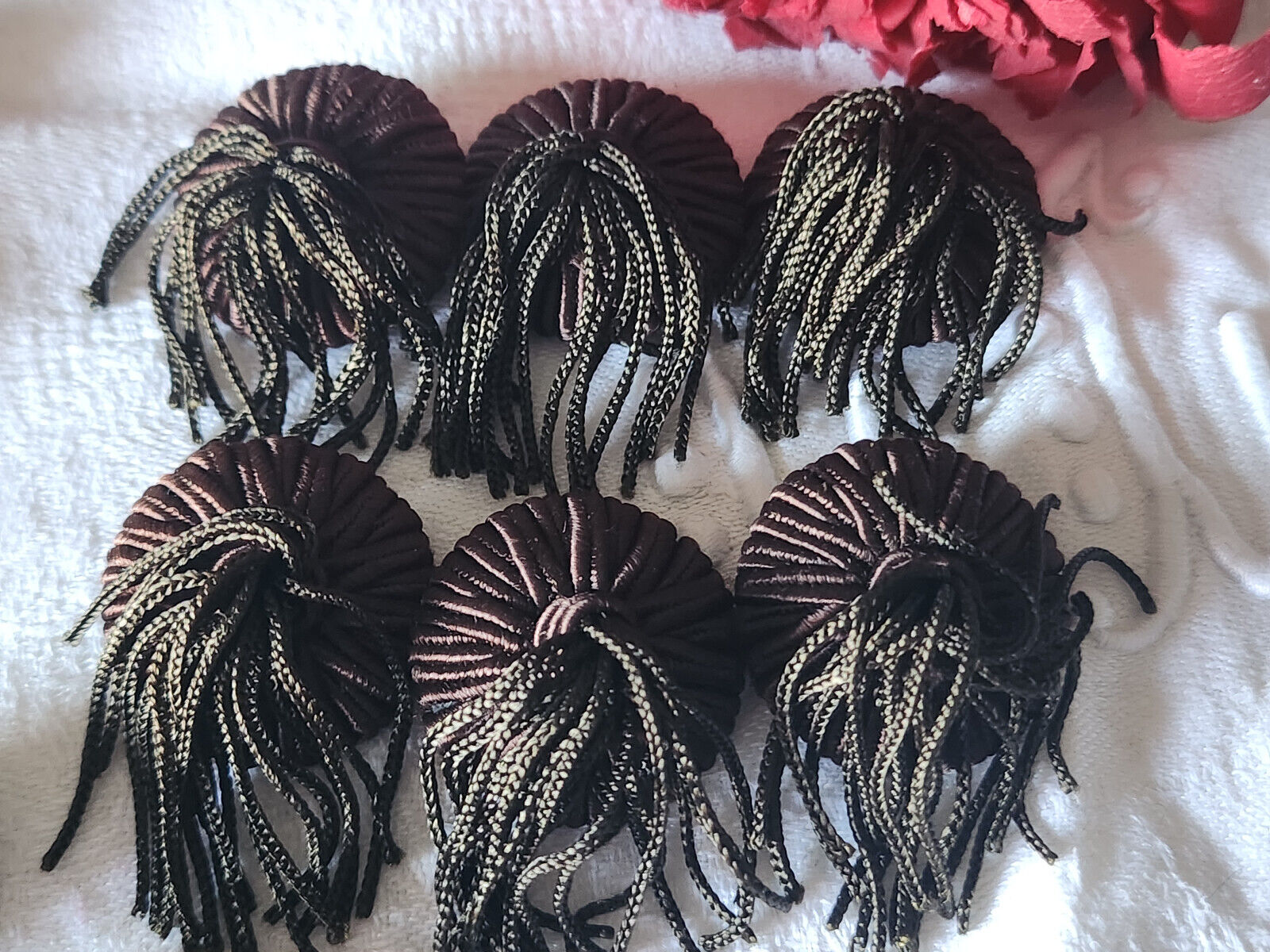 Lot 6 boutons anciens vintage passementerie marron pendant 2,5 cm ref 5768