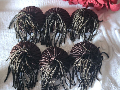 Lot 6 boutons anciens vintage passementerie marron pendant 2,5 cm ref 5768