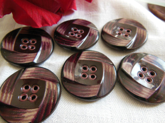 Lot 6 gros boutons anciens en celluloïd violet collection 3,1  cm ref 5185