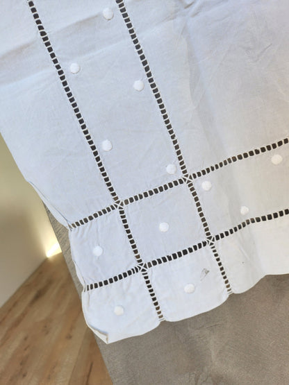 Ancien petit drap broderie incrustation lin monogramme CI enfant  B6