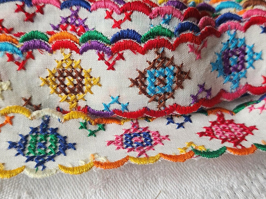 Galon vintage large feston multicolore arlequin 2 métres sur 2,5 cm A2