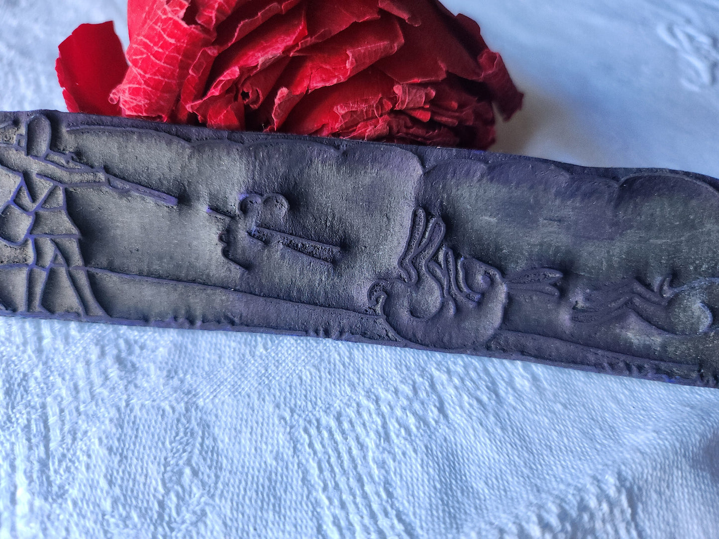 Tampon ancien sans support frise broderie collection chasse fusil  n°26