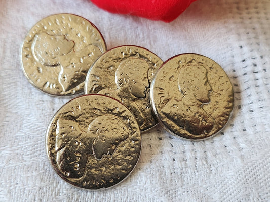 Lot 4 boutons vintage en metal argenté portrait 2,2 cm ref 6024