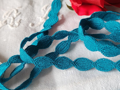 Dentelle galon vintage bleu paon  coton 3 métres sur 1 cm A1