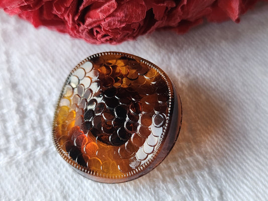 Bouton ancien en verre marron effet ecaille pied 2,2 cm D11D