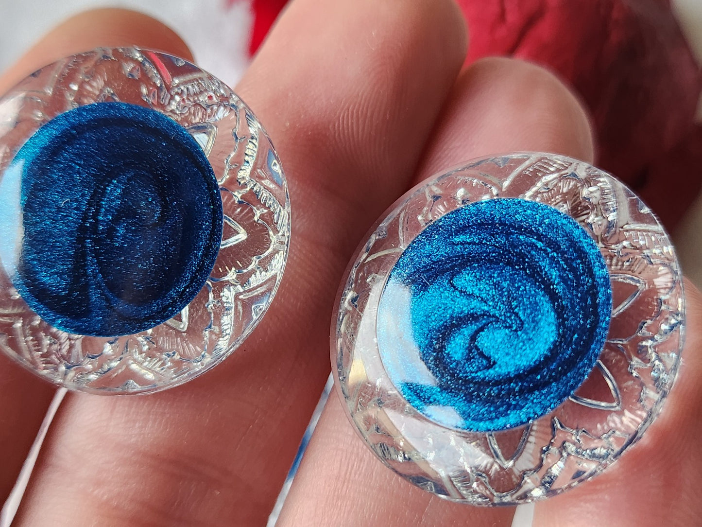 Lot 6 gros boutons vintage coeur bleu scintillant transparent 2,8 cm ref 3660