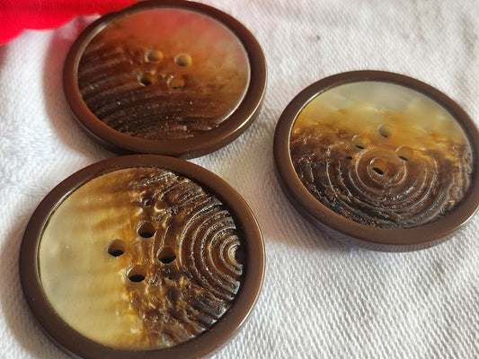 Trio gros boutons vintage marron xxl 3,3 cm beaux ref 2865