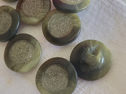 Lot 8 boutons vintage vert cœur paillette inclusion argenté  1,7 cm ref 2405