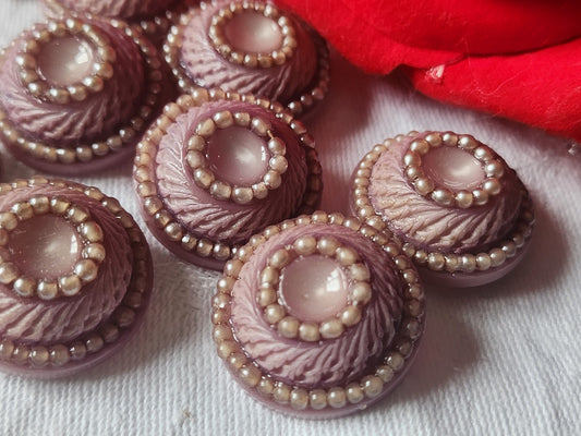 Lot 6 boutons vintage à pied perlé violet superbe 2,3 cm ref 1822