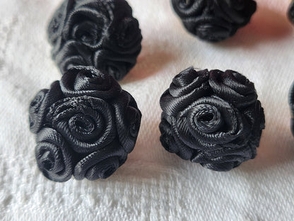 lot 6 boutons vintage noir passementerie fleur pied 1,8 cm ref 3554