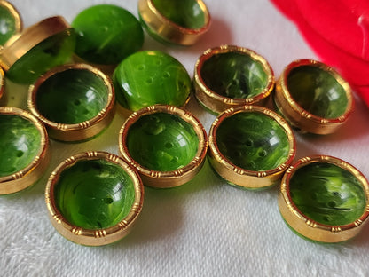 Lot 12 boutons vintage vert moucheté doré superbe 1,7 cm  ref 2180