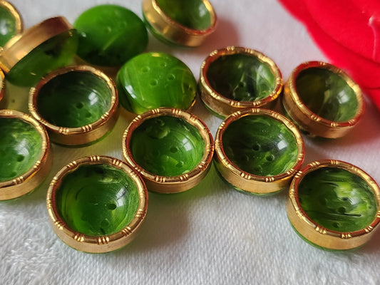 Lot 12 boutons vintage vert moucheté doré superbe 1,7 cm  ref 2180