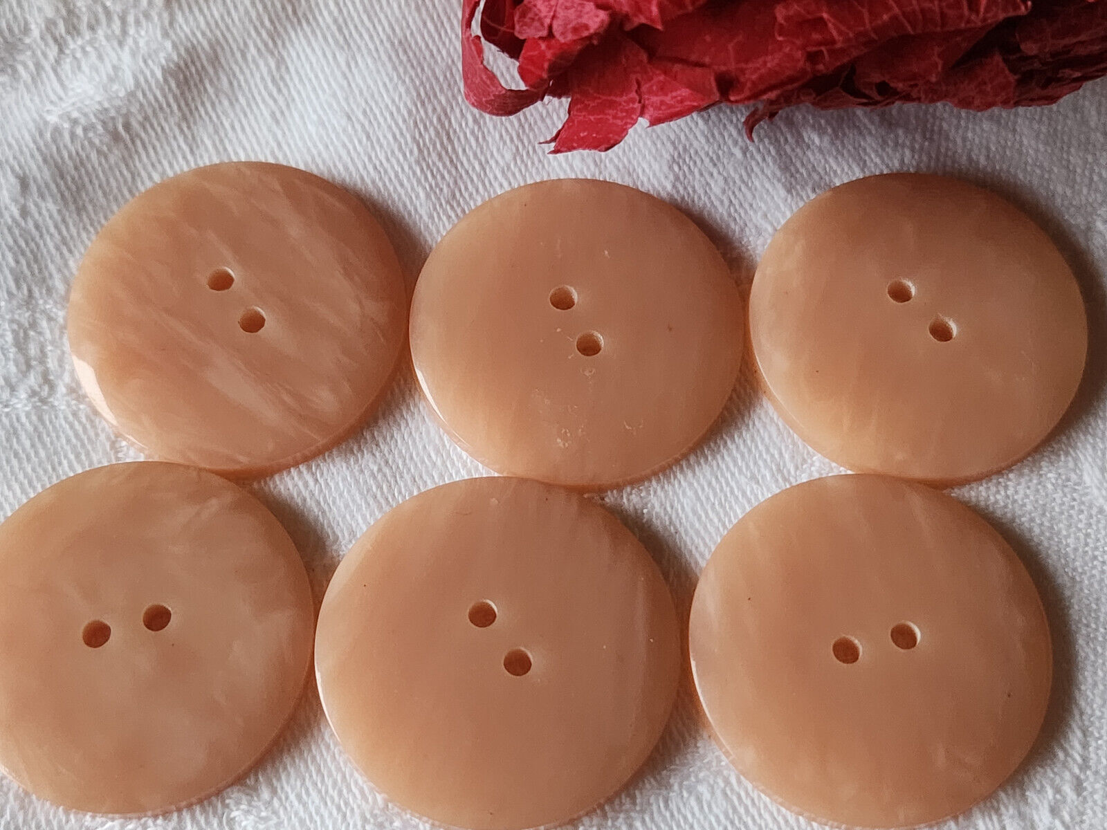 Lot 6 gros boutons anciens rose marbré lisse trous3,1 cm ref 1065