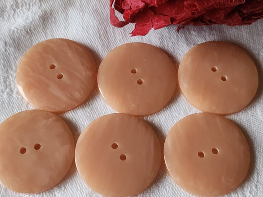 Lot 6 gros boutons anciens rose marbré lisse trous3,1 cm ref 1065