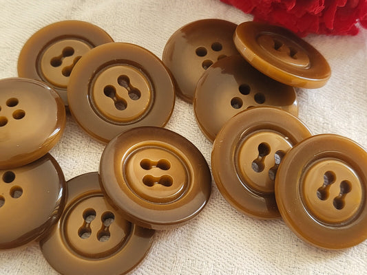 Lot  10 boutons vintage marron 4 trous lumineux diamètre 2,5 cm ref 1697