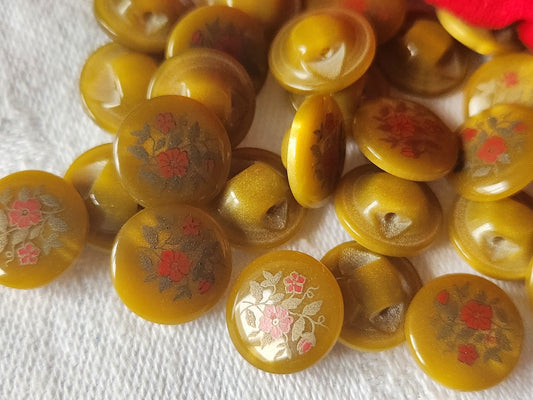 Lot 12 mignons boutons vintage vert  bouquet de fleur pied 1,2 cm ref 319