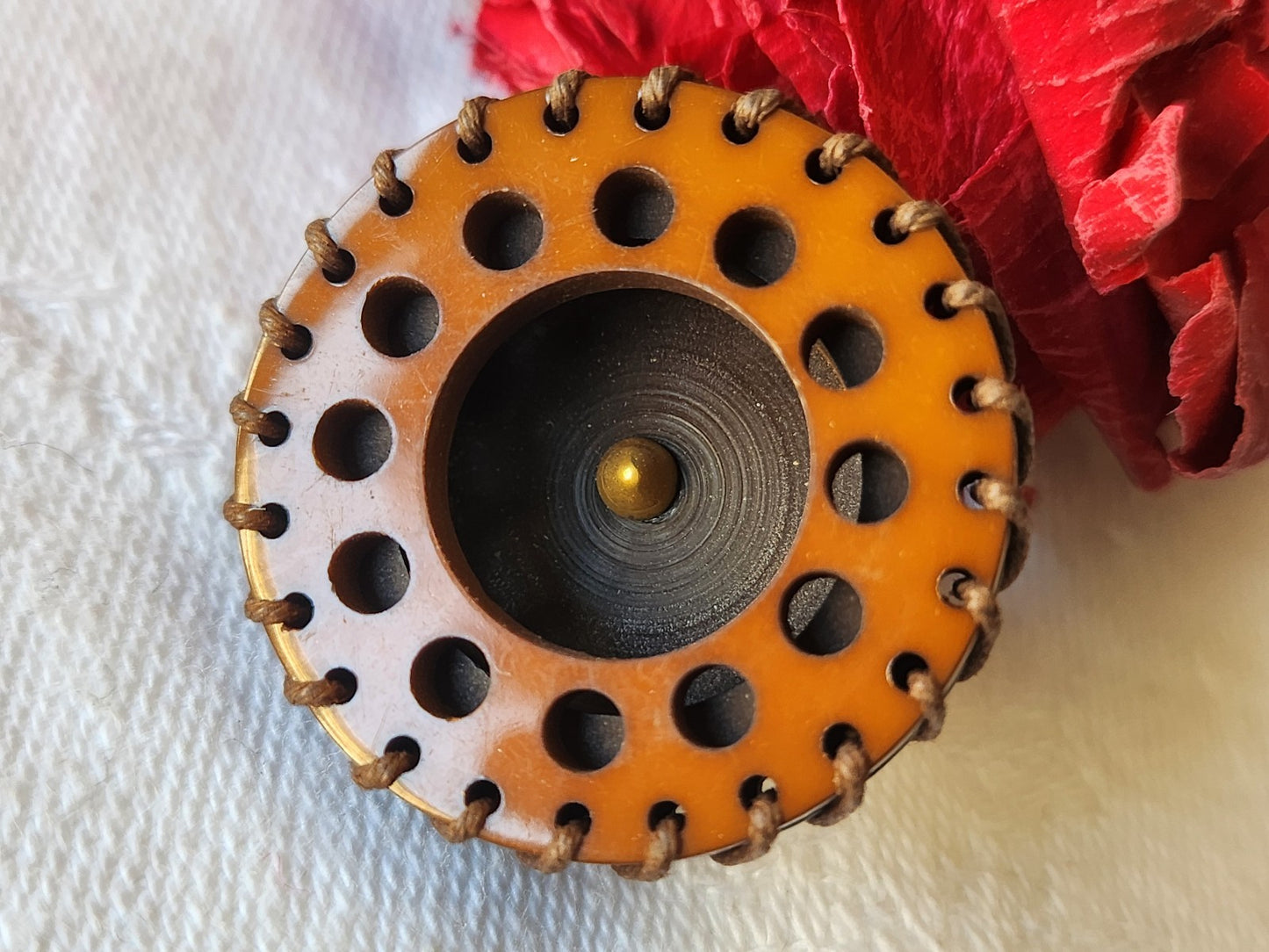 Original gros bouton ancien fil cousu marron 2,7 cm G15o