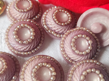 Lot 6 boutons vintage à pied perlé violet superbe 2,3 cm ref 1822