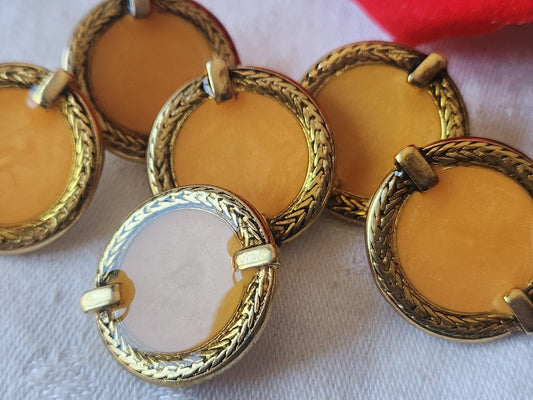 Lot 6 gros boutons vintage en metal émaillé orange  2,7 cm lourd ref 2711