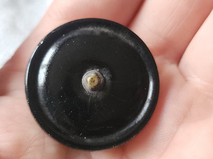 Superbe et gros bouton ancien en verre noir pied métal 3,4 cm G19O
