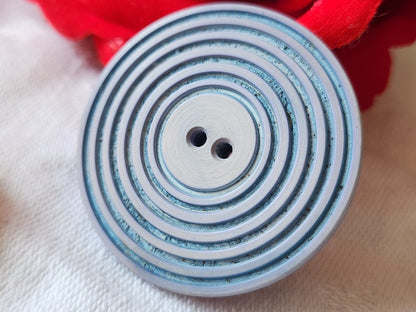 Gros bouton ancien spirale bleu trous  3,5 cm G17H