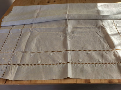 Ancien petit drap broderie incrustation lin monogramme CI enfant  B6